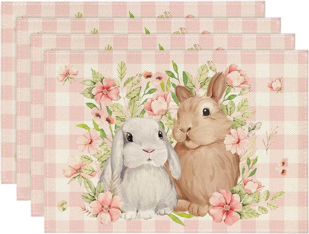 V888-ELOSUNG20828-202503051031-00 Easter Cotton-Linen Placemats - Set of 4 Anti-Stain Table Mats(Style 4) - Image 1