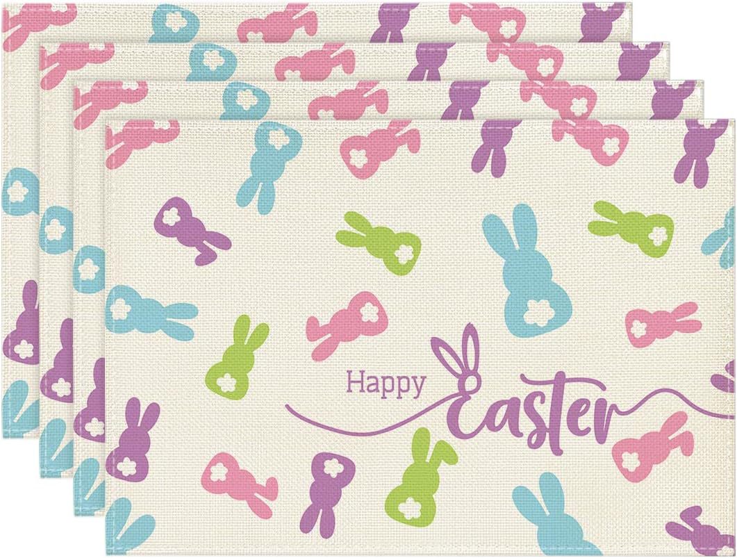 V888-ELOSUNG20830-202503051032-00 Easter Cotton-Linen Placemats - Set of 4 Anti-Stain Table Mats(Style 6) - Image 1