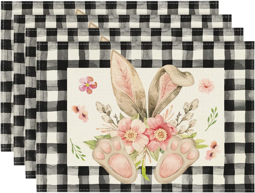 V888-ELOSUNG20834-202503051035-00 Easter Cotton-Linen Placemats - Set of 4 Anti-Stain Table Mats(Style 10) - Image 1