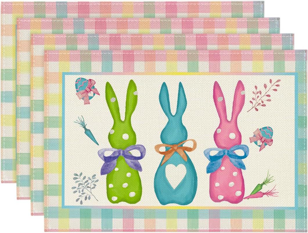 V888-ELOSUNG20841-202503051036-00 Easter Cotton-Linen Placemats - Set of 4 Anti-Stain Table Mats(Style 17) - Image 1
