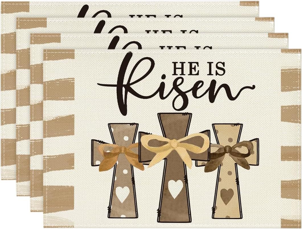V888-ELOSUNG20842-202503051036-00 Easter Cotton-Linen Placemats - Set of 4 Anti-Stain Table Mats(Style 18) - Image 1