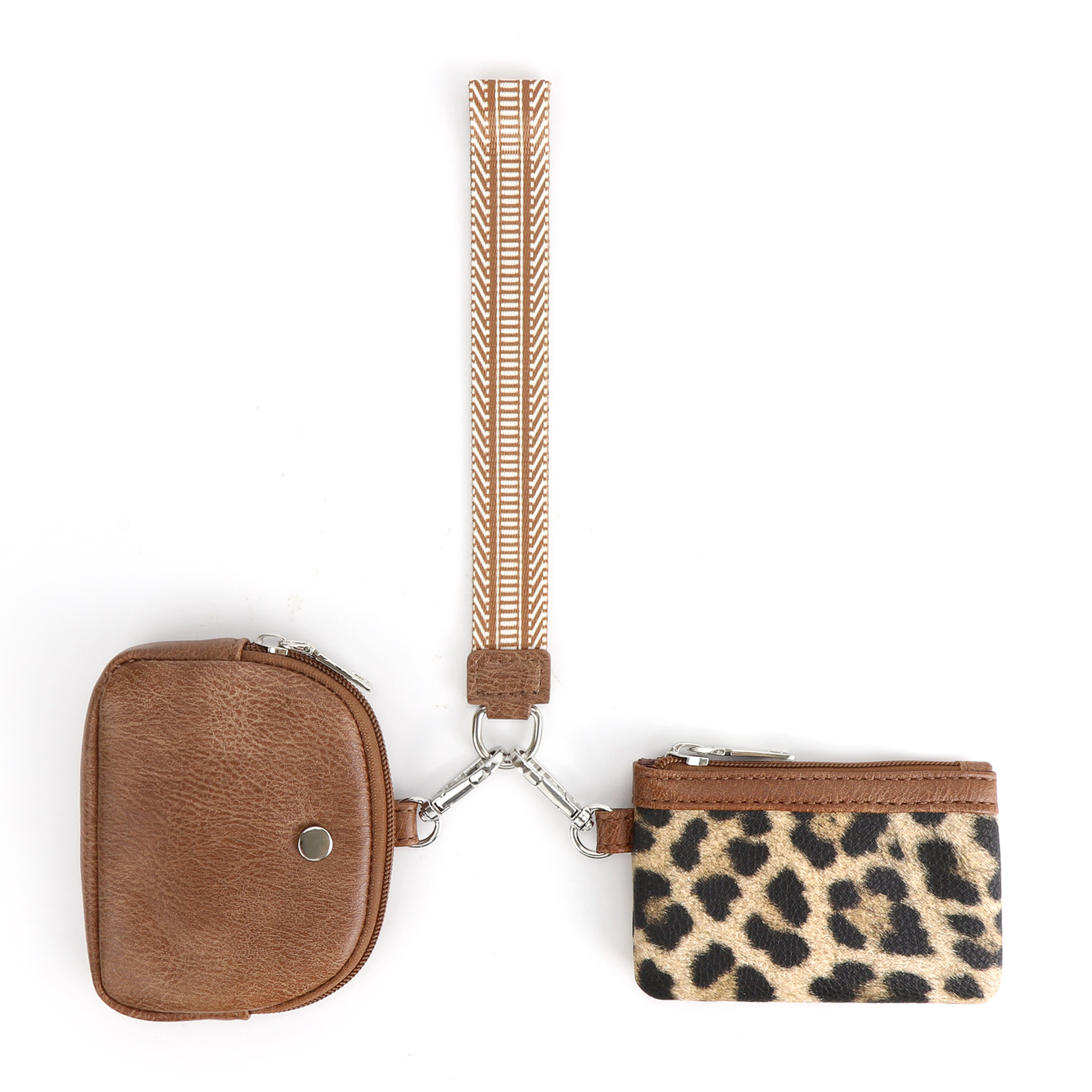 V888-ELOSUNG20946-202503121453-00 Leopard Brown Stylish Mini Wristlet Wallet - Nylon, Multi-Compartment Design - Image 1