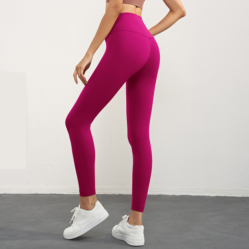 V888-ELOSUNG21002-224776-00 Size M Rose Pink High-Waisted Seamless Yoga Pants for Women - Tummy Control, Butt Lifting & Back Waistband Pocket - Image 1