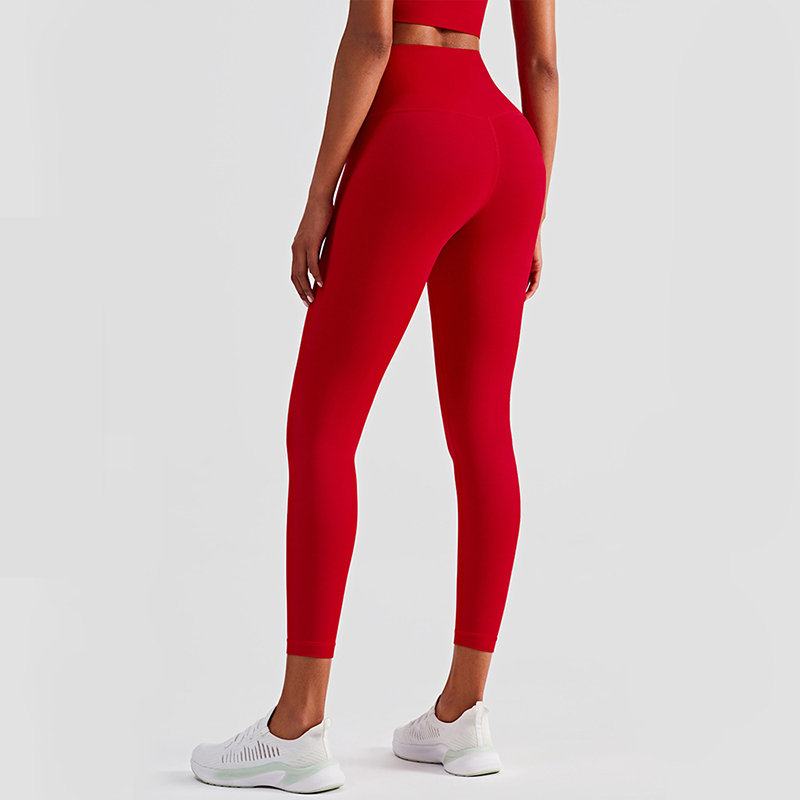 V888-ELOSUNG21009-224811-00 Size L Red High-Waisted Seamless Yoga Pants for Women - Tummy Control, Butt Lifting & Back Waistband Pocket - Image 1