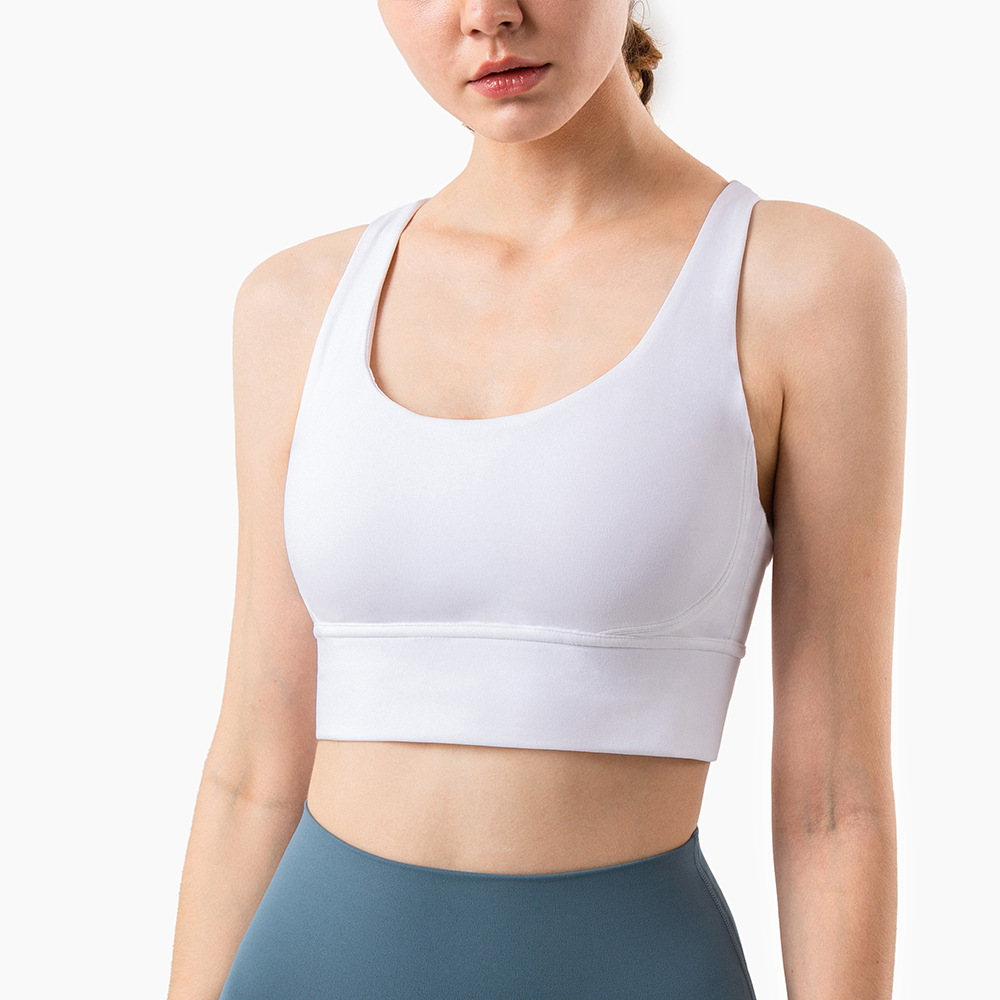 V888-ELOSUNG21034-224921-00 Size L White Cross-Back Yoga Sports Bra for Women - High Support & Shockproof Fitness Bra - Image 1