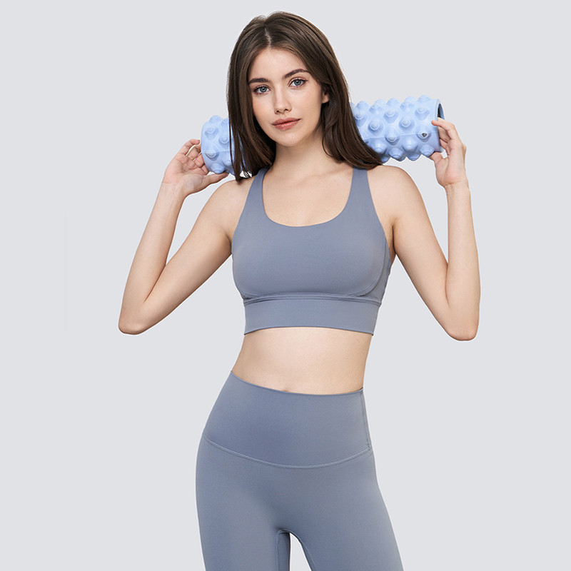 V888-ELOSUNG21038-224930-00 Size M Grey Cross-Back Yoga Sports Bra for Women - High Support & Shockproof Fitness Bra - Image 1