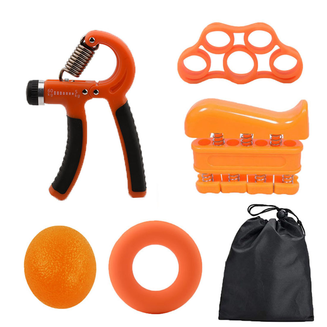 V888-ELOSUNG21057-225898-00 Orange 5-Piece Hand Grip Strength Training Set - Adjustable Grip Exerciser, Silicone Grip Rings & Grip Ball - Image 1
