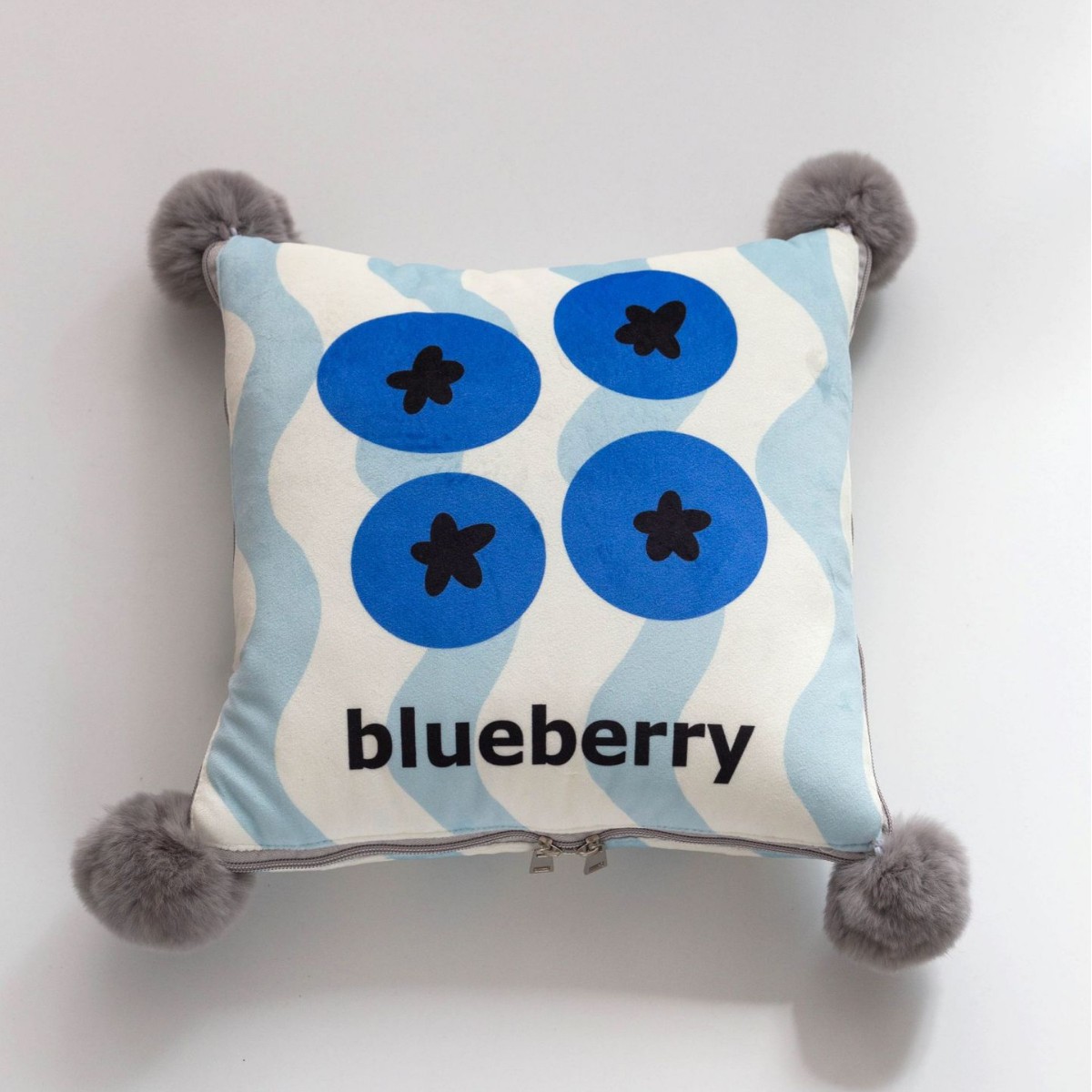 V888-ELOSUNG21094-225971-00 Blue Blueberry Pattern Premium Plush Throw Pillow Blanket Combo - Versatile Sofa Cushion for Home and Car Use, Ideal for Naps and Lounging - Image 1
