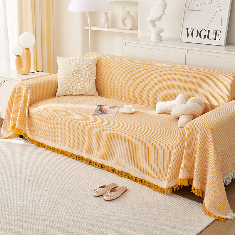 V888-ELOSUNG21105-225977-00 180*180CM Yellow Premium Polyester Sofa Throw Blanket, 180x180 cm, Multi-Seasonal Use, Sofa Protector - Image 1