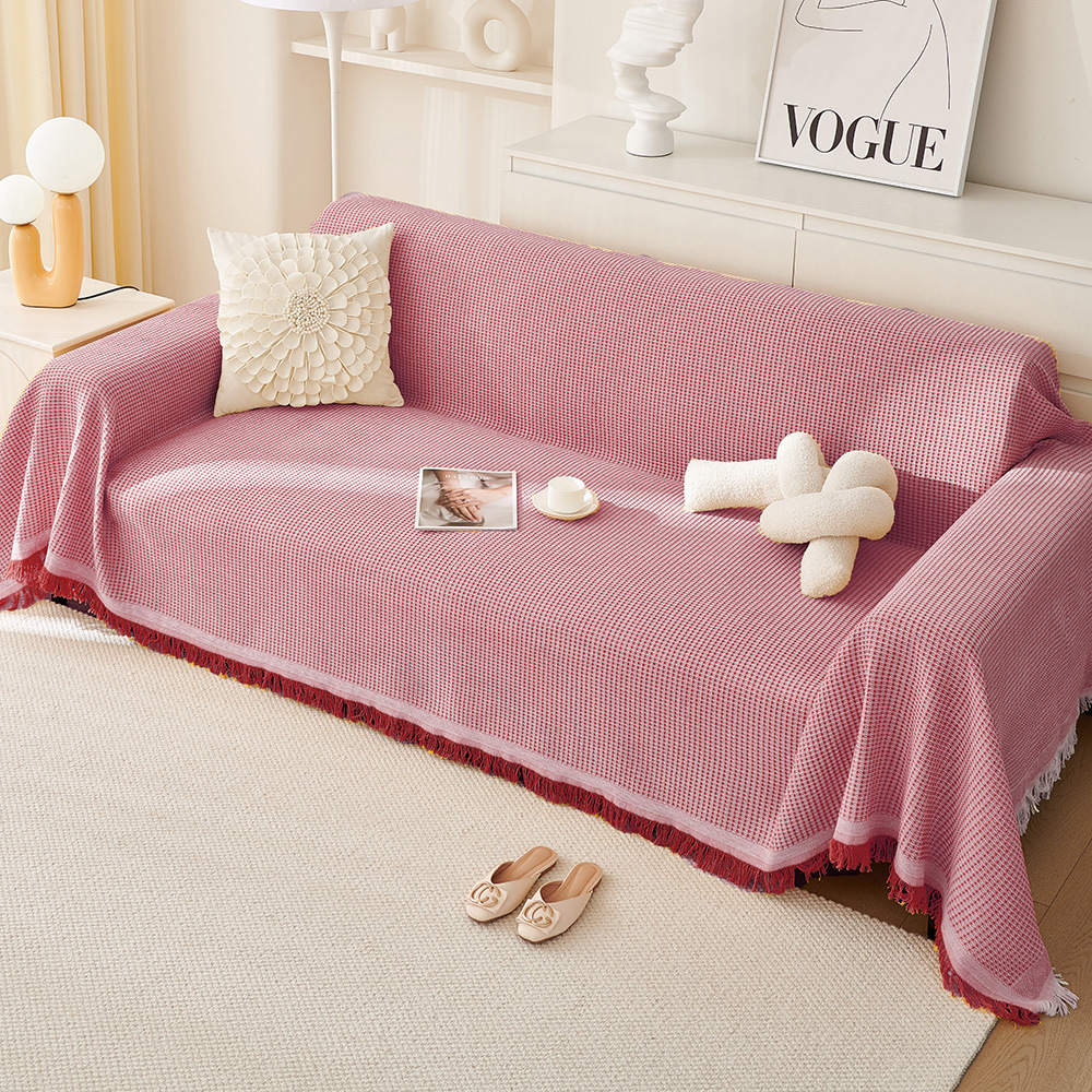 V888-ELOSUNG21107-225979-00 180*180CM Pink Premium Polyester Sofa Throw Blanket, 180x180 cm, Multi-Seasonal Use, Sofa Protector - Image 1