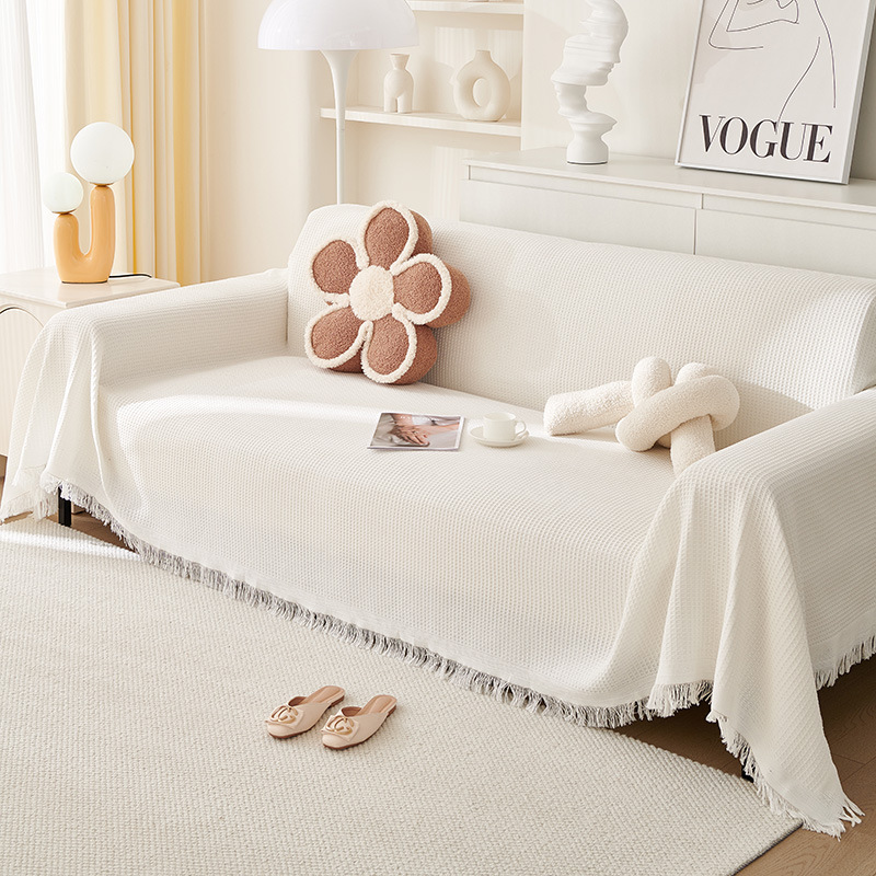 V888-ELOSUNG21116-225871-00 180*340CM White Premium Polyester Sofa Throw Blanket, Multi-Seasonal Use, Sofa Protector - Image 1