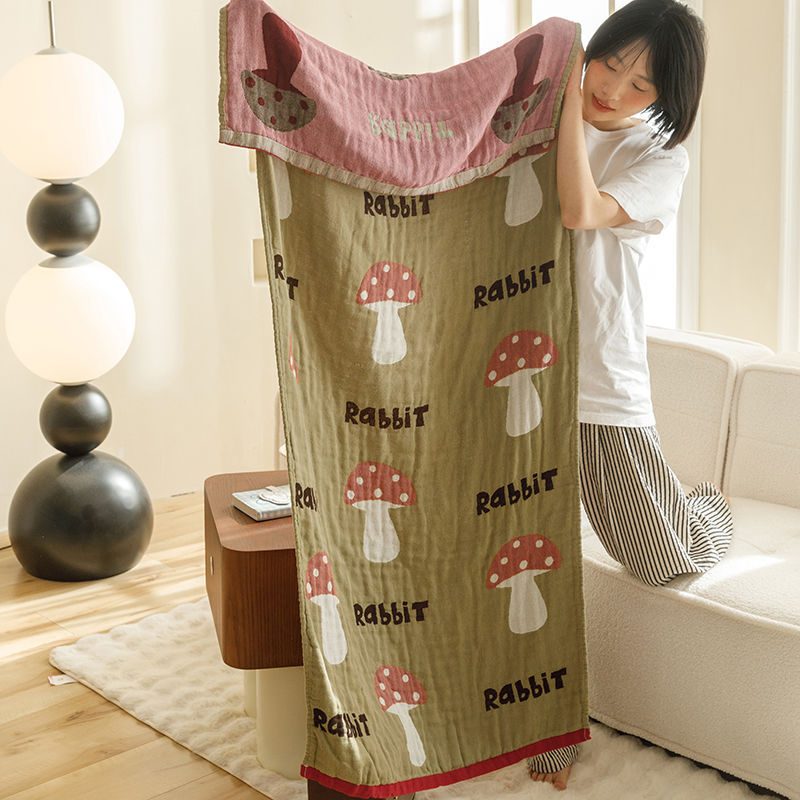 V888-ELOSUNG21145-226724-00 Mushroom Pattern Soft and Absorbent 4-Layer Cotton Bath Towel for Adults and Children | Cartoon Design | 80*160 cm | Perfect for Bathing and Lounging - Image 1