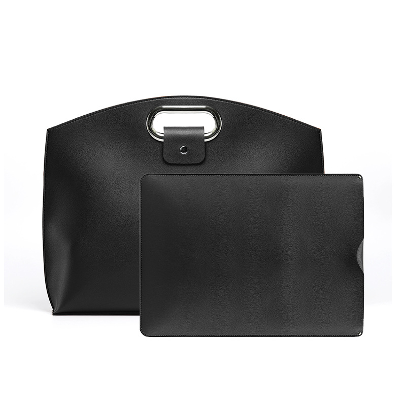 V888-ELOSUNG21206-227323-00 Black Elegant PU Leather Laptop Handbag & Sleeve - Protective and Stylish Laptop Case with Adjustable Strap for 15.6-inch Laptops - Image 1