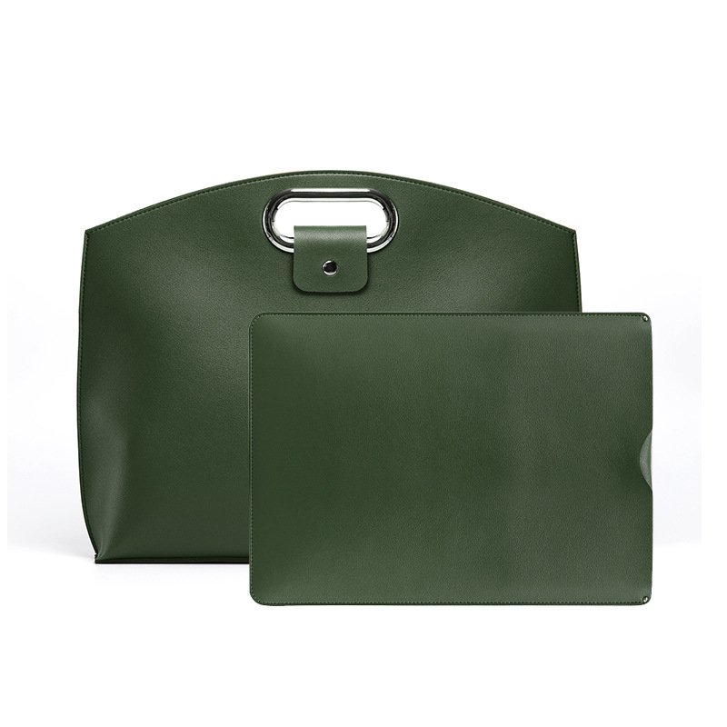 V888-ELOSUNG21209-227338-00 Green Elegant PU Leather Laptop Handbag & Sleeve - Protective and Stylish Laptop Case with Adjustable Strap for 15.6-inch Laptops - Image 1