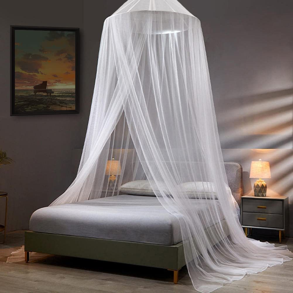 V888-ELOSUNG21273-202502241040-00 White Hanging Princess Bed Canopy Mosquito Net - Dome Bedding for Dorm Rooms & Bedrooms (Fits 1.5m-1.8m Beds) - Image 1