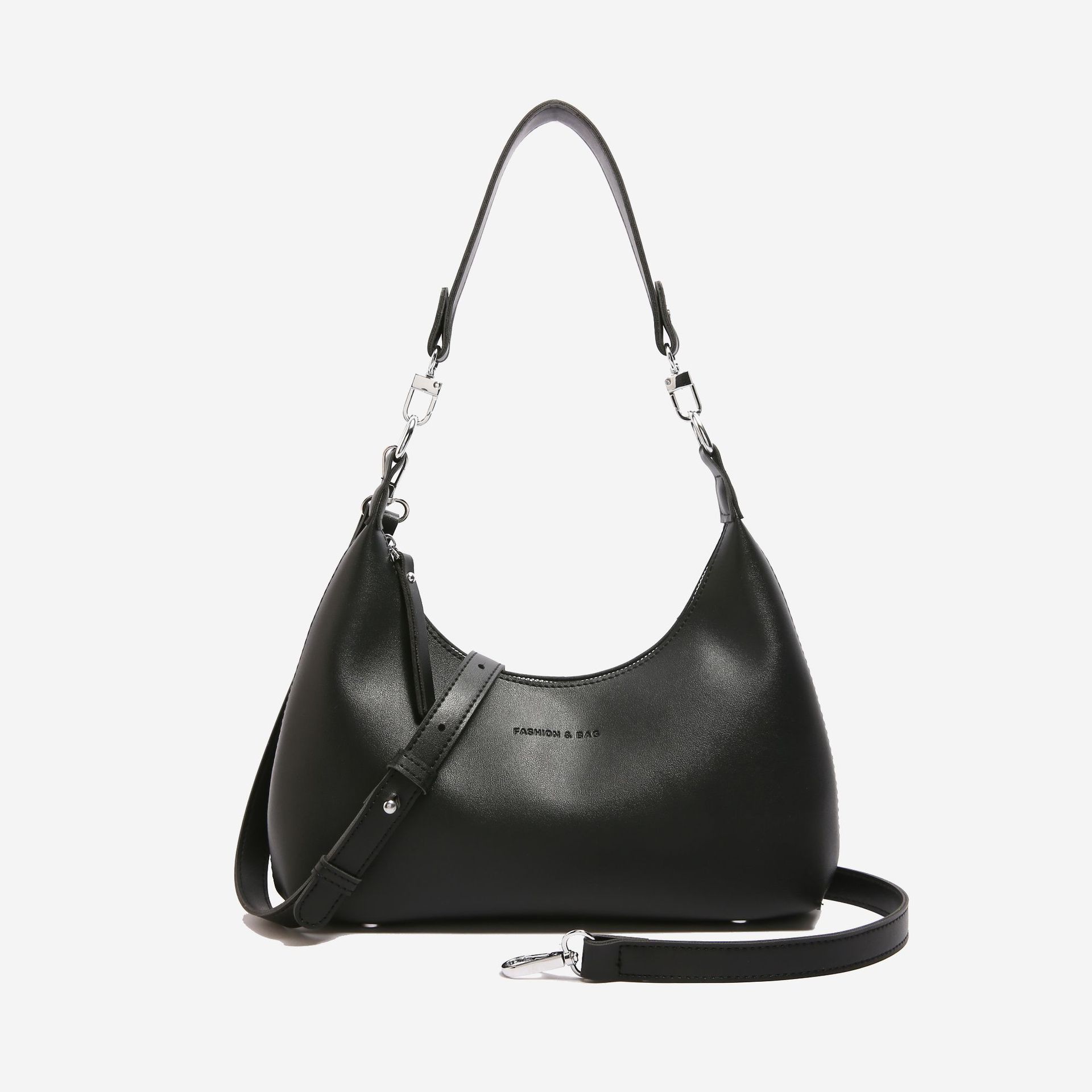 V888-ELOSUNG21278-202502241607-00 Black Women's Trendy PU Leather Shoulder Bag - Fashionable Underarm Hobo Bag with Adjustable Strap - Image 1
