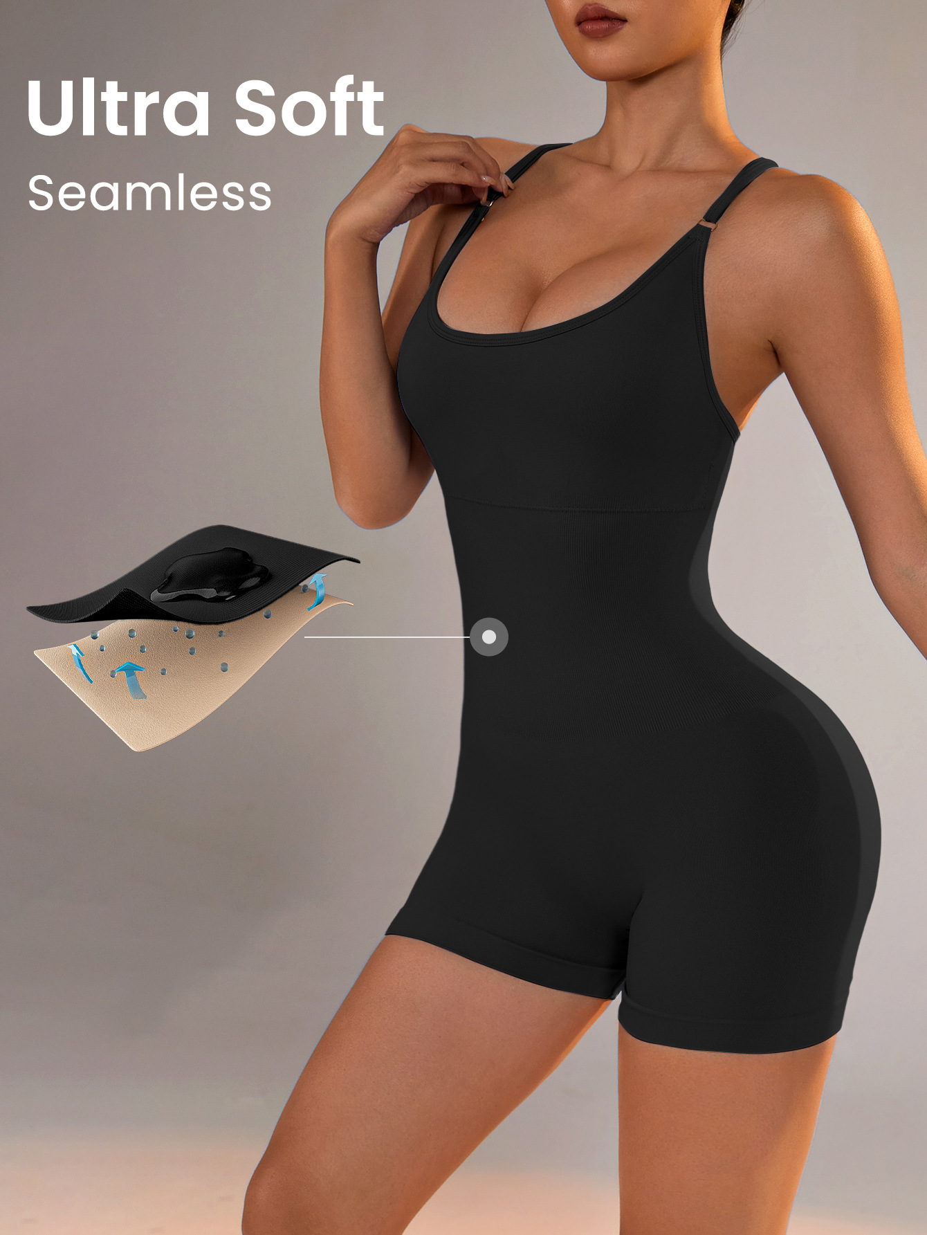 V888-ELOSUNG21284-202502241106-00 Size S Black Nylon Seamless Yoga Bodysuit - Women's Athletic Romper, Crisscross Back, Workout Jumpsuit - Image 1
