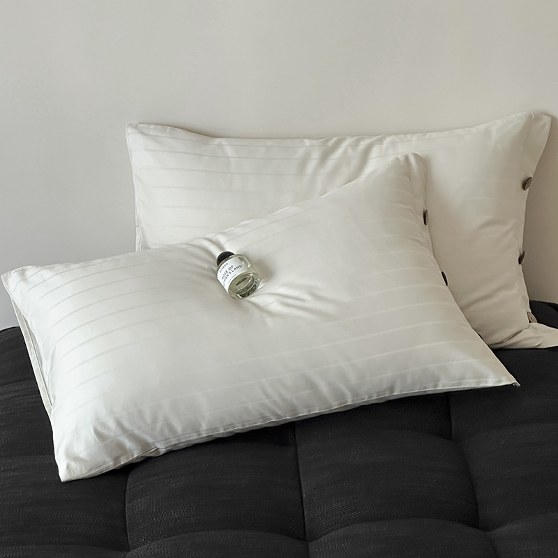 V888-ELOSUNG21449-202502281035-00 White Wide Stripes Long Staple Cotton Sateen Pillowcase Set - Jacquard Striped, Pure Cotton, 48x74cm (Pair) - Image 1