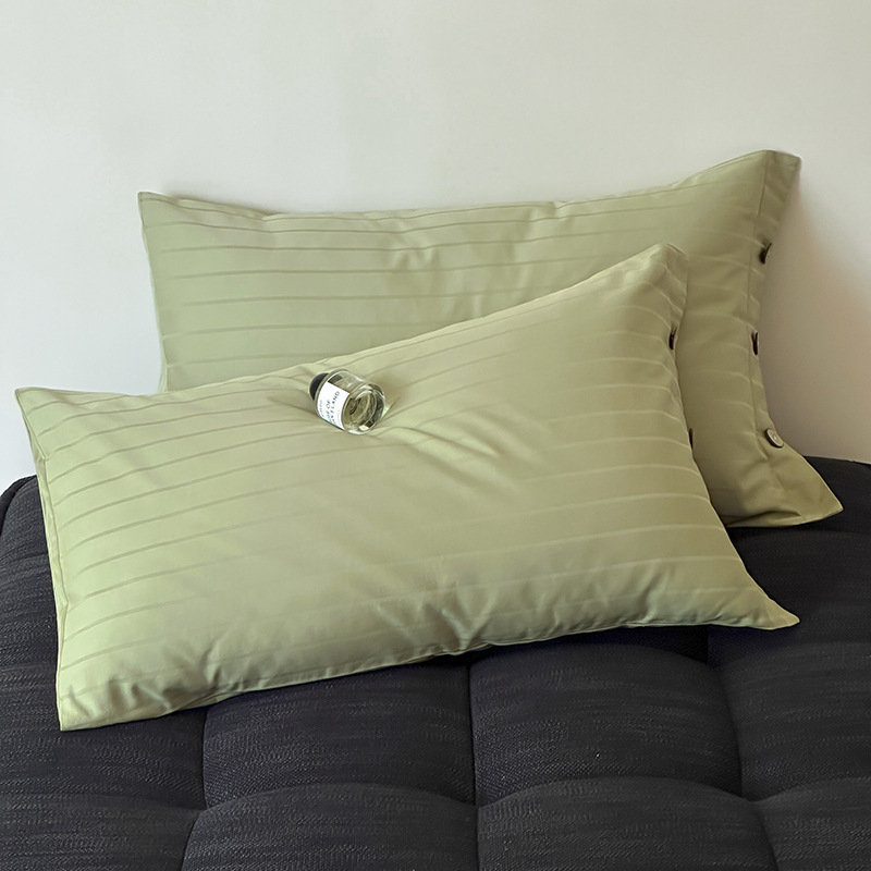 V888-ELOSUNG21452-202502281059-00 Dark Green Wide Stripes Long Staple Cotton Sateen Pillowcase Set - Jacquard Striped, Pure Cotton, 48x74cm (Pair) - Image 1