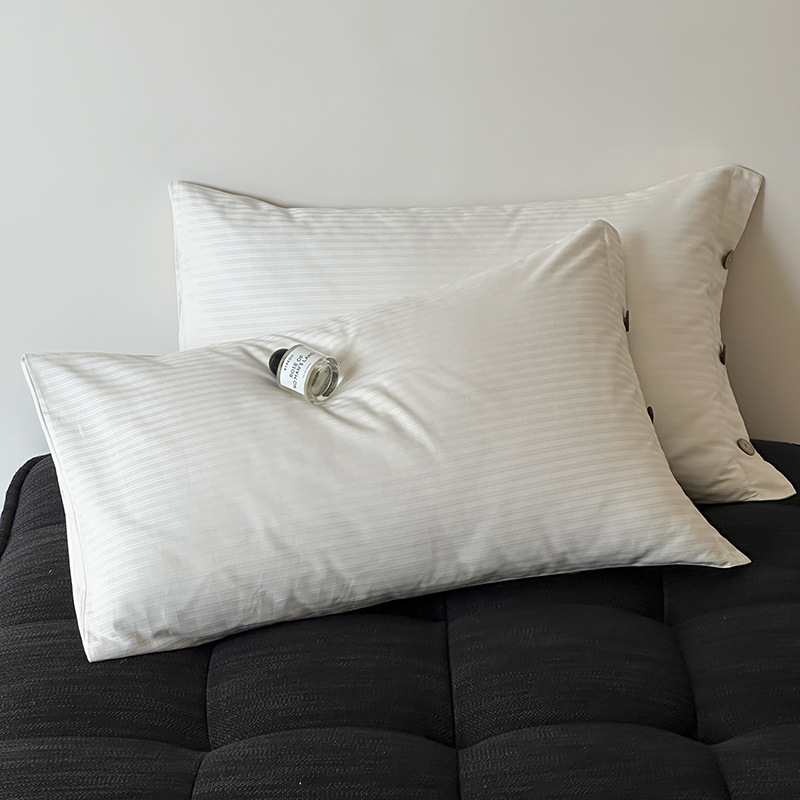 V888-ELOSUNG21457-202502281111-00 White Pinstripe Long Staple Cotton Sateen Pillowcase Set - Jacquard Striped, Pure Cotton, 48x74cm (Pair) - Image 1