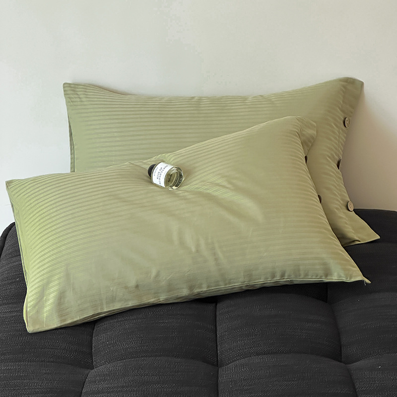 V888-ELOSUNG21460-202502281111-00 Dark Green Pinstripe Long Staple Cotton Sateen Pillowcase Set - Jacquard Striped, Pure Cotton, 48x74cm (Pair) - Image 1