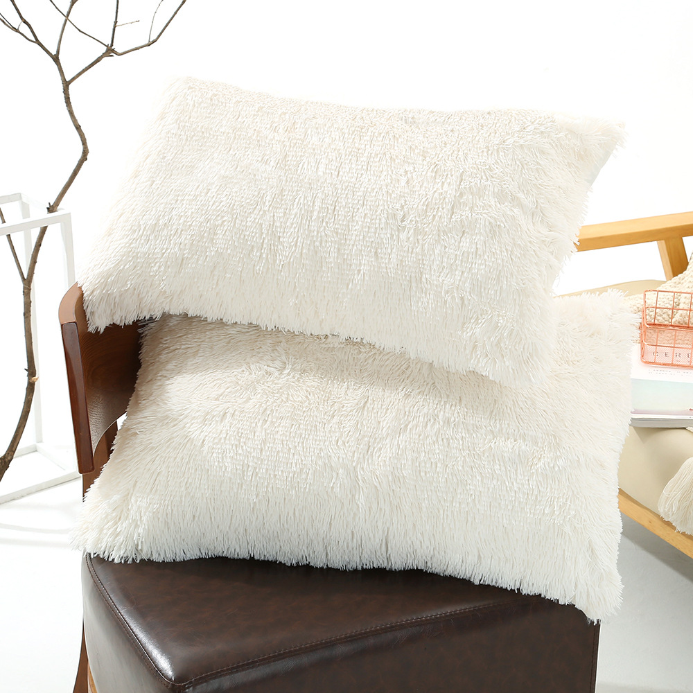 V888-ELOSUNG21466-202502281040-00 White Faux Fur Pillowcase Set - Crystal Velvet Plush Throw Pillow Covers, Bedding Accent (50x70cm, Pair) - Image 1