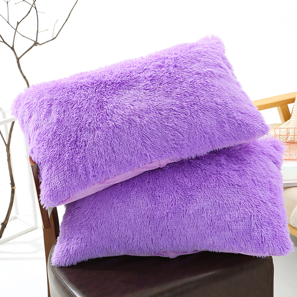 V888-ELOSUNG21474-202502281040-00 Purple Faux Fur Pillowcase Set - Crystal Velvet Plush Throw Pillow Covers, Bedding Accent (50x70cm, Pair) - Image 1