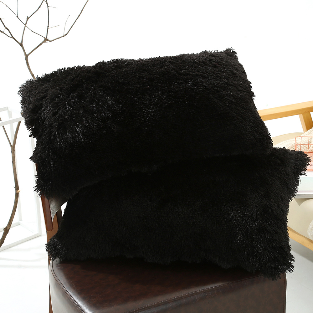 V888-ELOSUNG21475-202502281040-00 Black Faux Fur Pillowcase Set - Crystal Velvet Plush Throw Pillow Covers, Bedding Accent (50x70cm, Pair) - Image 1