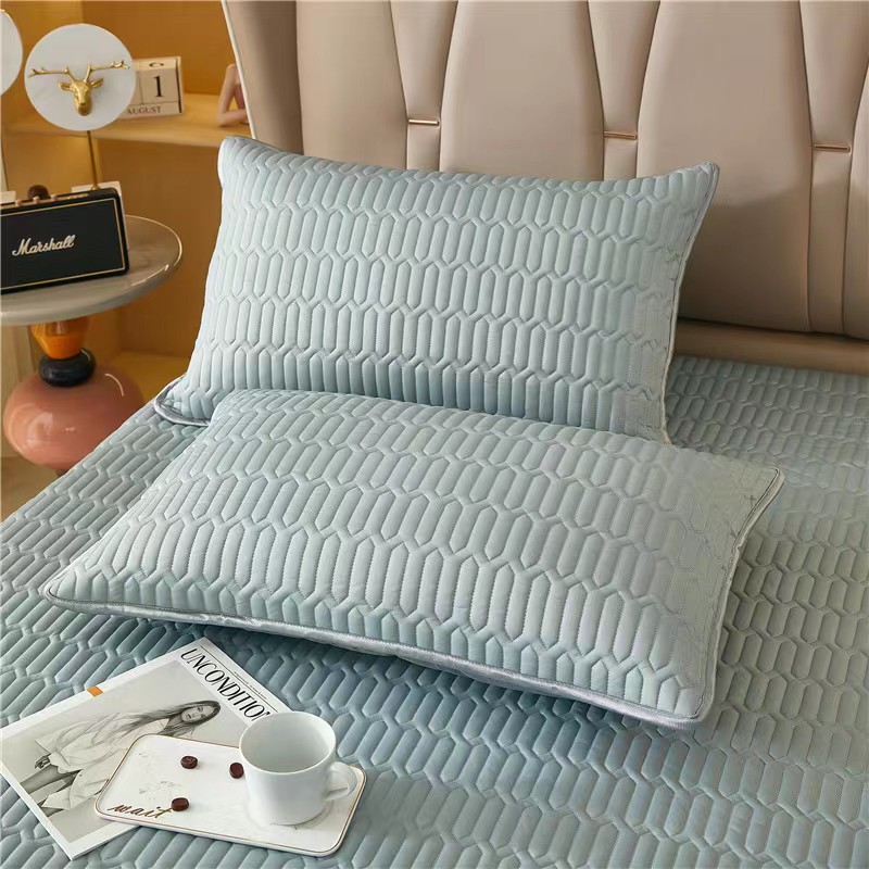 V888-ELOSUNG21485-202502281121-00 Cyan Cooling latex texture Pillowcase Set - Latex Feeling, Solid Color, 48x74cm (Pair) - Image 1