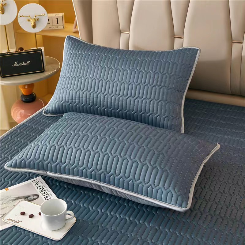 V888-ELOSUNG21486-202502281123-00 Dark Blue Cooling latex texture Pillowcase Set - Latex Feeling, Solid Color, 48x74cm (Pair) - Image 1