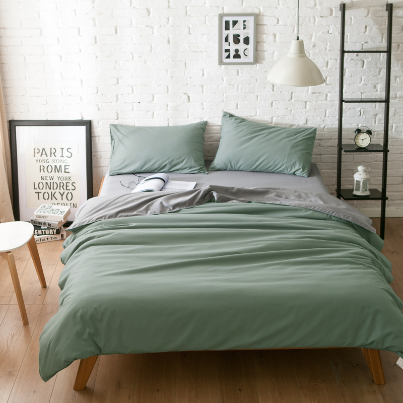 V888-ELOSUNG21507-202503031005-00 Dark Green And Grey Stitching Ultra-Soft Solid Color 4-Piece Bedding Set - Queen Size(Suitable for 2m bed) - Image 1