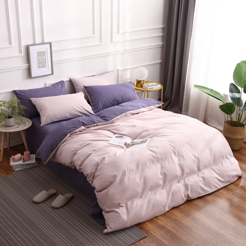 V888-ELOSUNG21510-202503031010-00 Purple And Pink Stitching Ultra-Soft Solid Color 4-Piece Bedding Set - Queen Size(Suitable for 2m bed) - Image 1