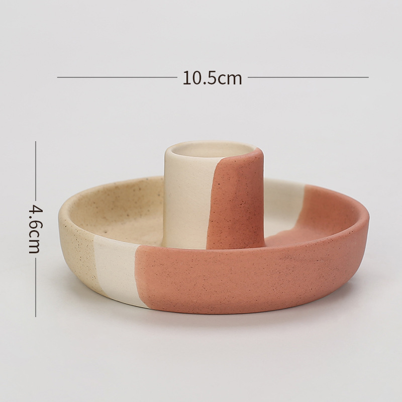 V888-ELOSUNG21577-202503051026-00 2 Pcs Yellow, White And Orange Stitching Oval Bottom Nordic Ceramic Candle Holder with Jewelry Dish - Elegant Minimalist Home Decor Piece - Image 1