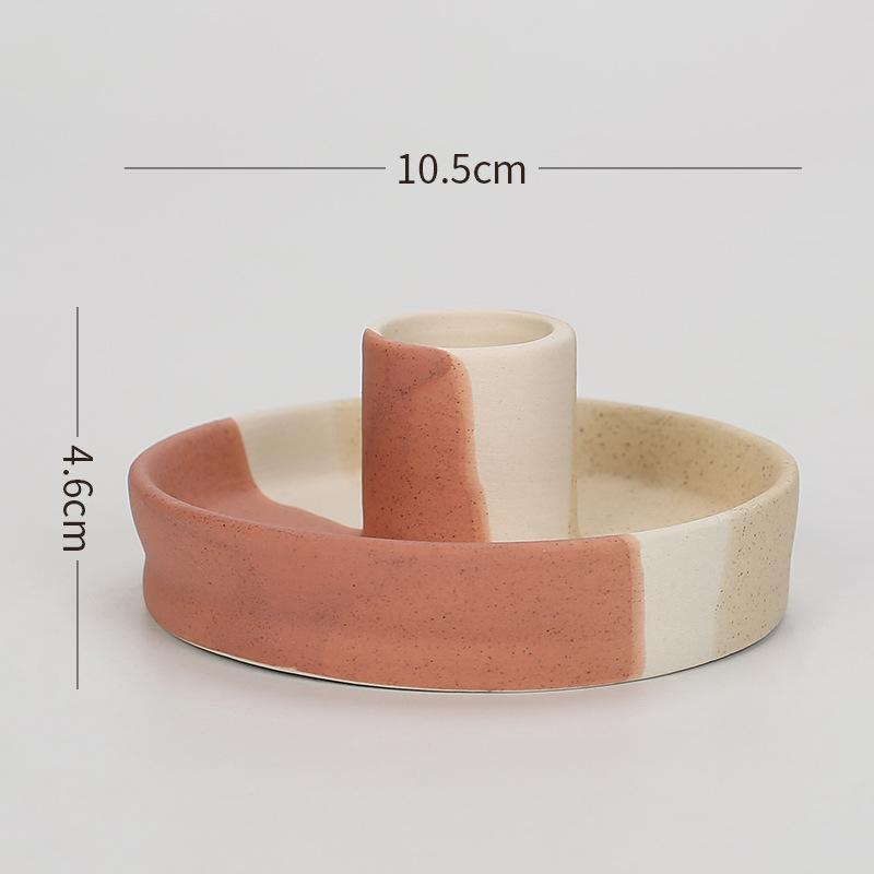 V888-ELOSUNG21578-202503051026-00 2 Pcs Yellow, White And Orange Stitching Straight Bottom Nordic Ceramic Candle Holder with Jewelry Dish - Elegant Minimalist Home Decor Piece - Image 1