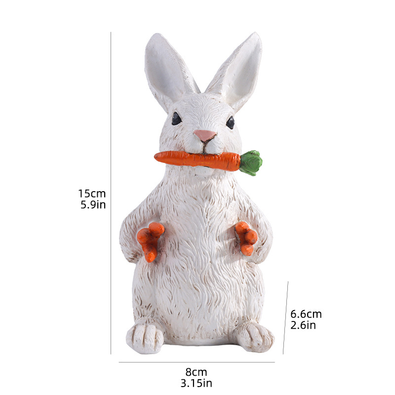 V888-ELOSUNG21581-202503051016-00 White Easter Rabbit with Carrot Resin Decoration - Adorable 15cm Festive Gift for Kids' Rooms - Image 1