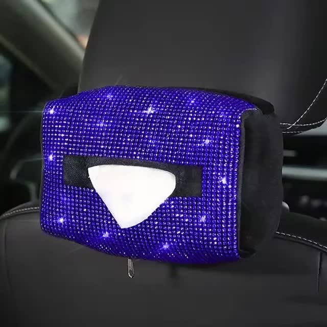 V888-ELOSUNG21661-202503071331-00 Purple Diamond Bling Rhinestone Car Tissue Box Holder - Applies to Visor & Seat Back - Image 1