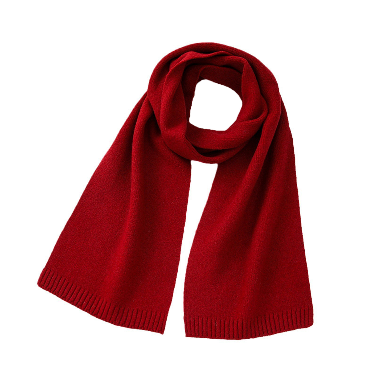 V888-ELOSUNG21742-202503111311-00 Red Soft Wool-Blend Solid Color Knit Scarf for Women - Cozy Faux Cashmere Shawl - Image 1