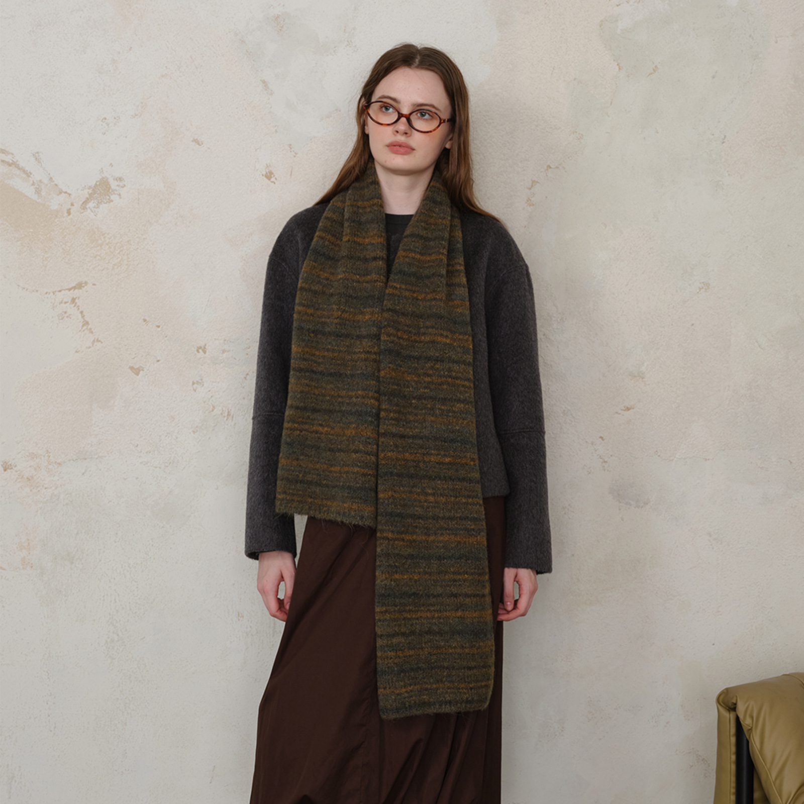 V888-ELOSUNG21751-202503111107-00 Green Vintage Wool-Blend Knit Scarf - Warm and Stylish for Men and Women - Image 1
