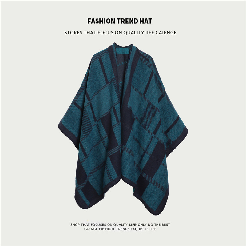 V888-ELOSUNG21767-202503111111-00 Teal Ethnic Boho Shawl for Women - Stylish Split Cape for Travel and Cooling Rooms - Image 1