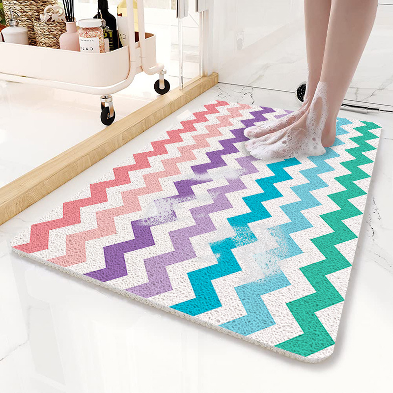 V888-ELOSUNG21802-202503121419-00 Colorful Wavy Lines Pattern PVC Non-Slip Bath Mat 45x75cm - Shower Drain Hole Design, Soft & Quick-Dry Bathroom Rug - Image 1