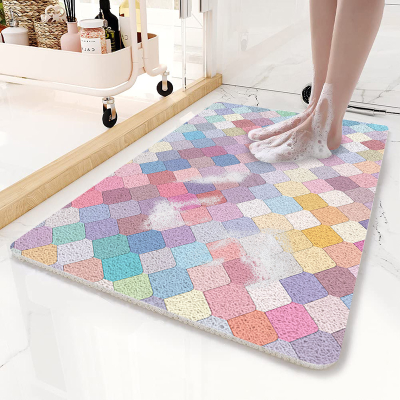 V888-ELOSUNG21807-202503121431-00 Colorful Scale Pattern PVC Non-Slip Bath Mat 50x80cm - Shower Drain Hole Design, Soft & Quick-Dry Bathroom Rug - Image 1