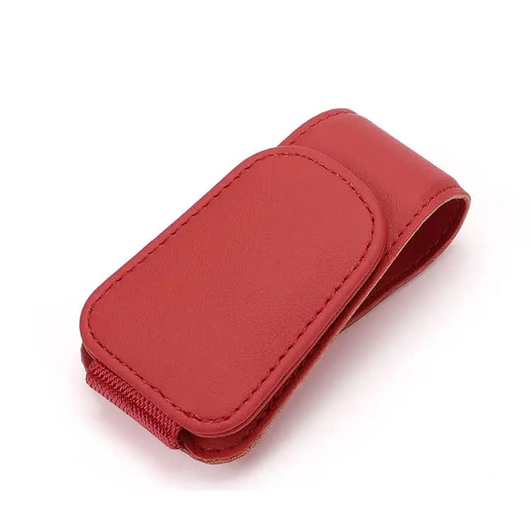 V888-ELOSUNG21826-202503121506-00 2 Pcs Red PU Leather Car Visor Sunglasses Holder - Multi-Functional Clip for Glasses, Cards & Tickets, 9.5x4.5cm - Image 1