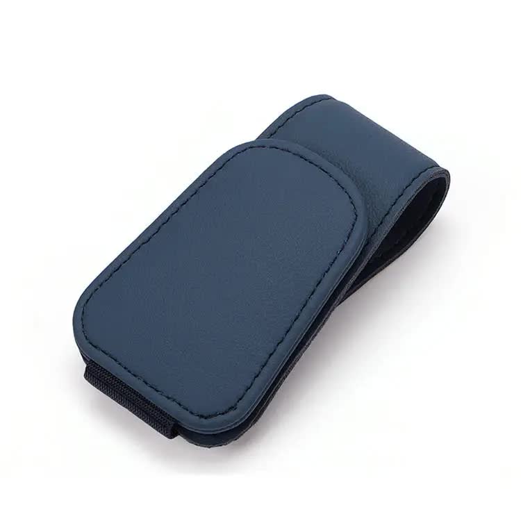 V888-ELOSUNG21828-202503121506-00 2 Pcs Blue PU Leather Car Visor Sunglasses Holder - Multi-Functional Clip for Glasses, Cards & Tickets, 9.5x4.5cm - Image 1