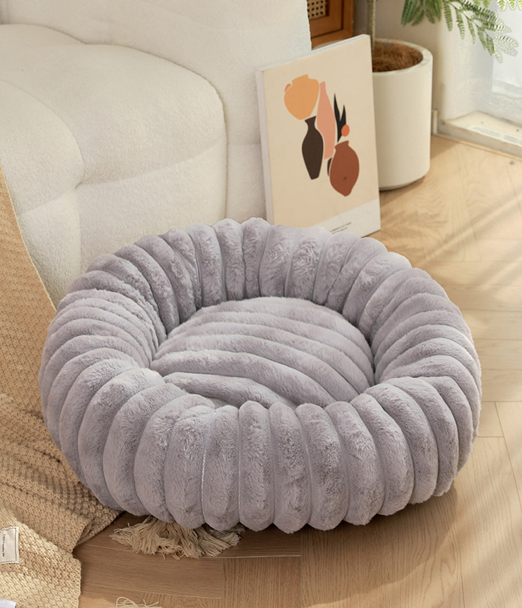 V888-ELOSUNG21843-202503121519-00 Grey Plush Pet Bed - 40cm Round Dog & Cat Mat, Cozy PP Cotton Filled, Comfortable Pet Supplies - Image 1