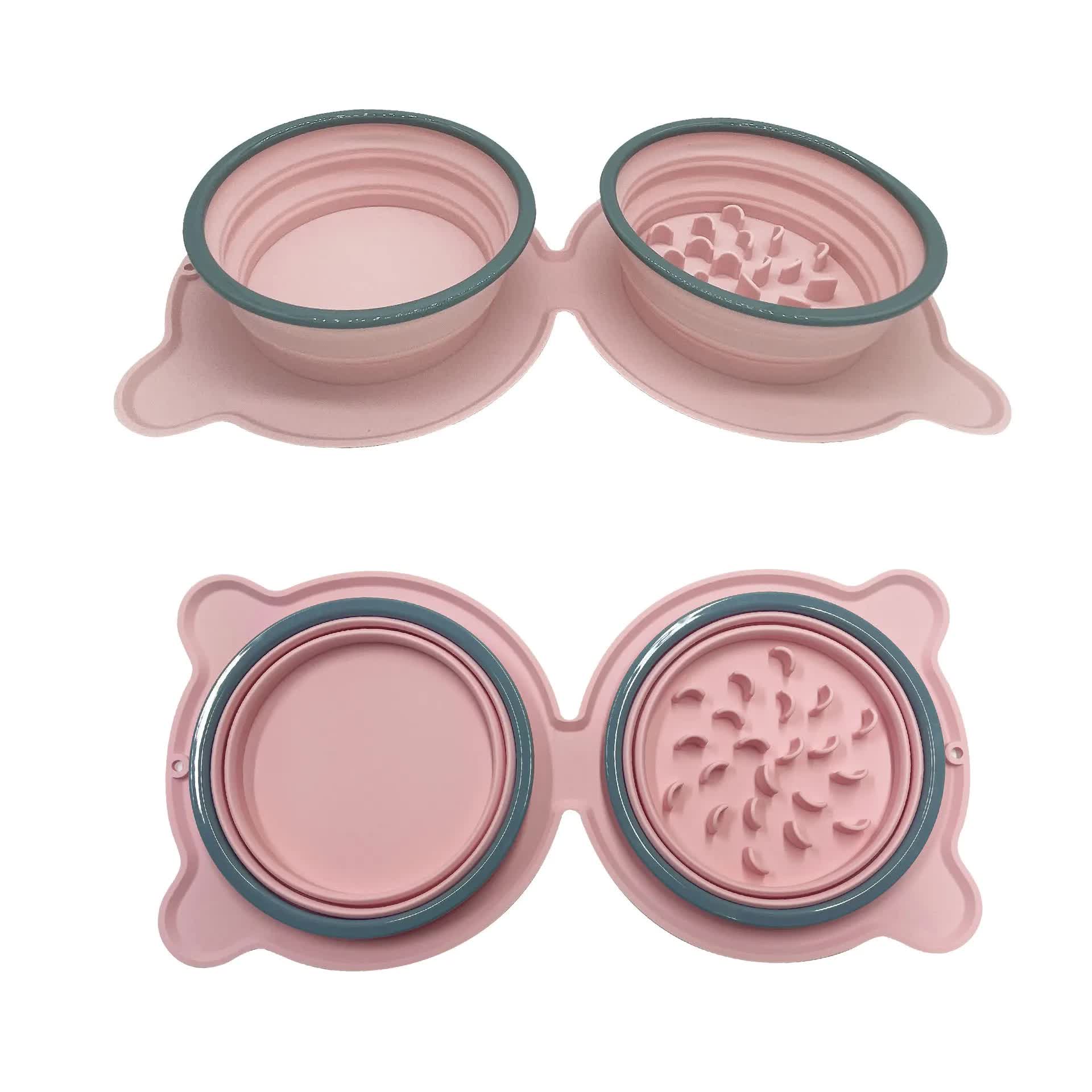 V888-ELOSUNG21868-202503131512-00 Pink Portable Collapsible Pet Bowl Set - Food-Grade Silicone Double Bowl for Dogs & Cats, Anti-Slip & Easy to Clean - Image 1