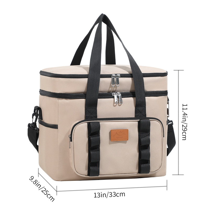 V888-ELOSUNG21916-202503131537-00 Khaki 23L Extra Large Insulated Cooler Bag with Double Layers - Perfect for Camping, Picnics, and Outdoor Adventures - Image 1