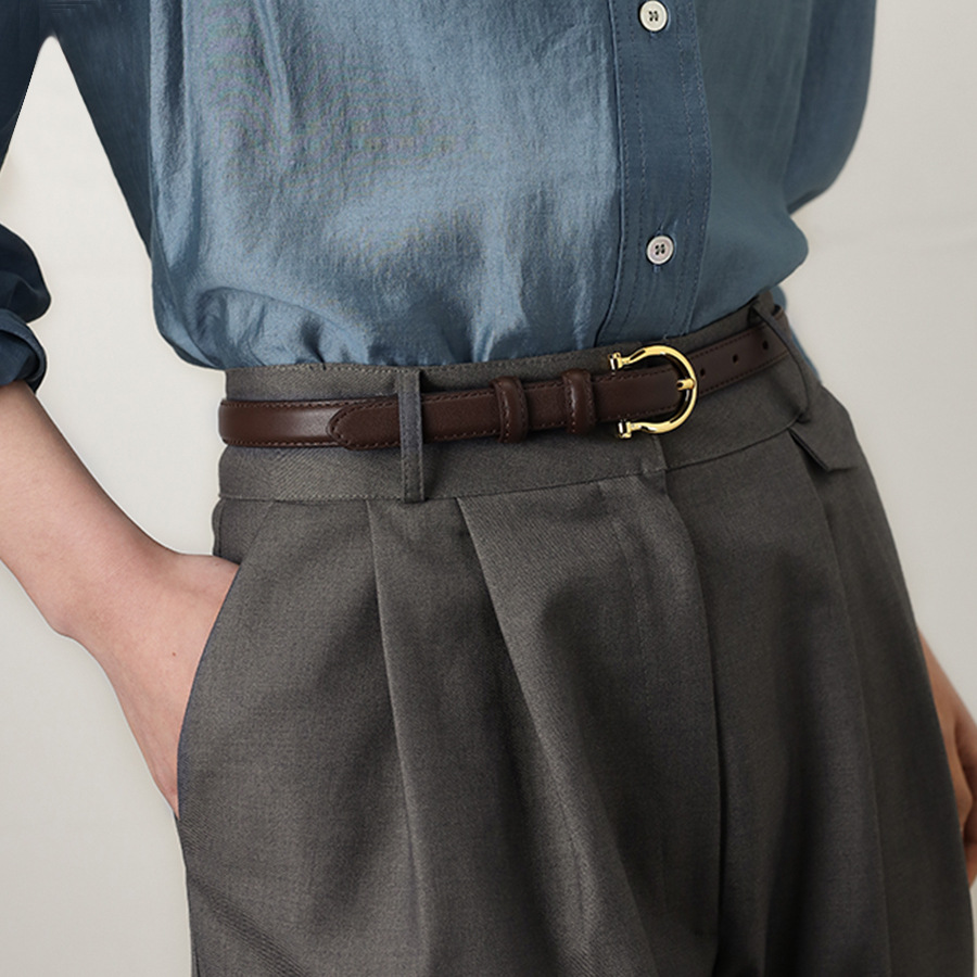V888-ELOSUNG21946-202503141206-00 95CM Coffee Elegant French Gold Buckle Genuine Leather Belt - Luxurious Lightweight Women's Waist Belt - Image 1
