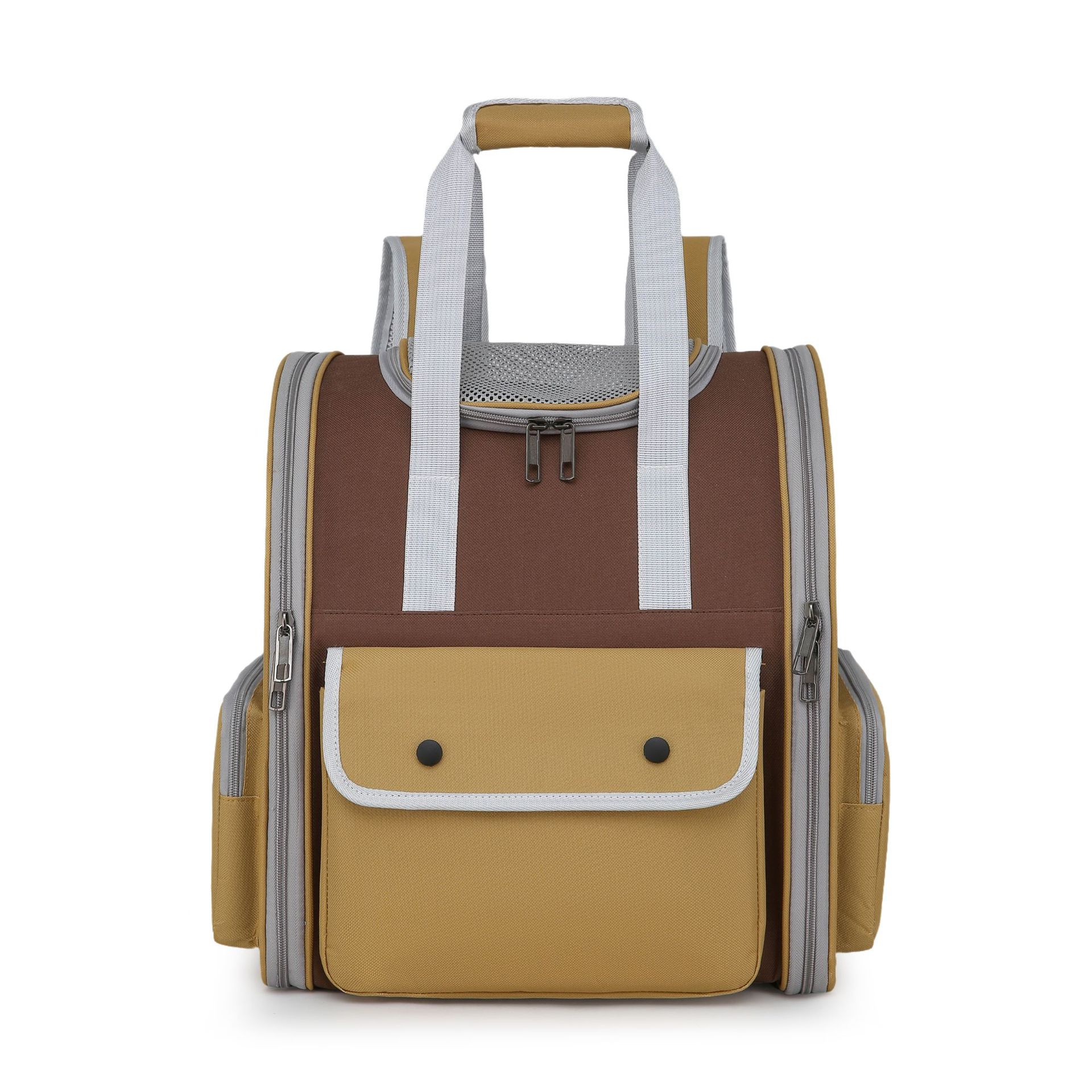 Khaki Portable Pet Carrier Backpack - Spacious, Breathable, and Travel-Friendly for Cats and Small Dogs
