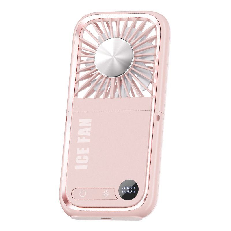 V888-ELOSUNG22034-202503141125-00 Pink Portable Cooling Fan with Neck Lanyard & Phone Stand - USB Rechargeable - Image 1