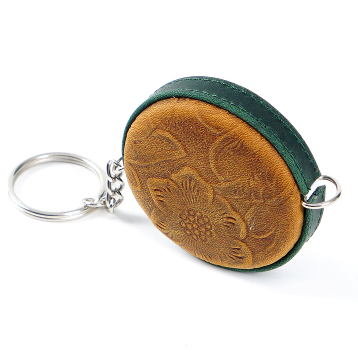 V888-ELOSUNG22154-202503181036-00 Dark Green Side Band Mini Leather Tape Measure - 1.5m/60in - Round With Hook And Pattern - Image 1